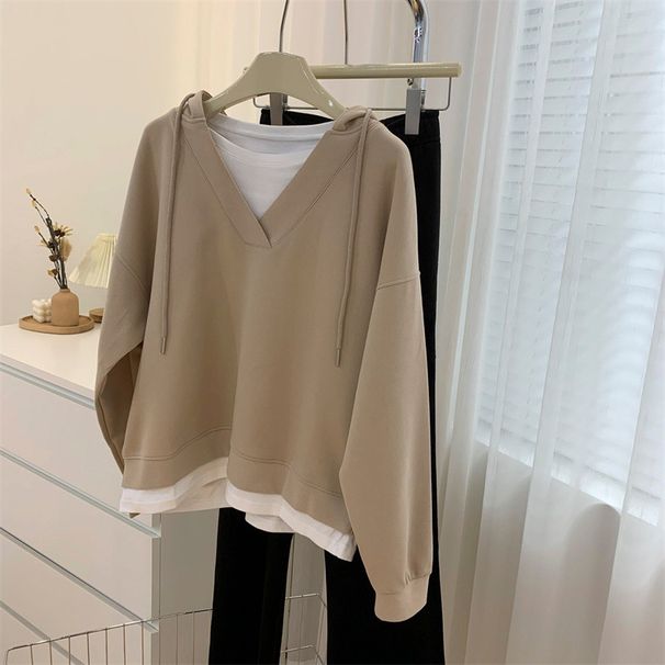 European American Style Real Shot Two-Piece Drawstring Hooded Sweatshirt For Women, Spring And Autumn Versatile_ecoleips.com