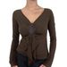 American Retro Style Solid Color V-neck Long-sleeve T-shirt For Women With Irregular Pleats, Slim Fit And_ecoleips.com