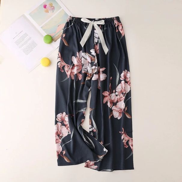 2022 Home Pants Women Spring Summer Thin Sleep Pants Floral Printed Pajama Pants Wide Leg Loose Plus Size Calf-length Bottoms_ecoleips.com