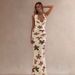 Fashionable Halter Neck Sleeveless Maxi Dress Backless Tie Waist Printed Fishtail Silhouette Women's Dress_ecoleips.com