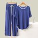 Women's Solid Color Pajamas Set Summer Thin Short Sleeve T-Shirt And Pants Sleepwear 2 Piece Set Casual Loose Soft Loungewear_ecoleips.com