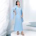 New Light Blue Ultra Long Sleeve Hand Sewn Glass Rhinestone Dress_ecoleips.com