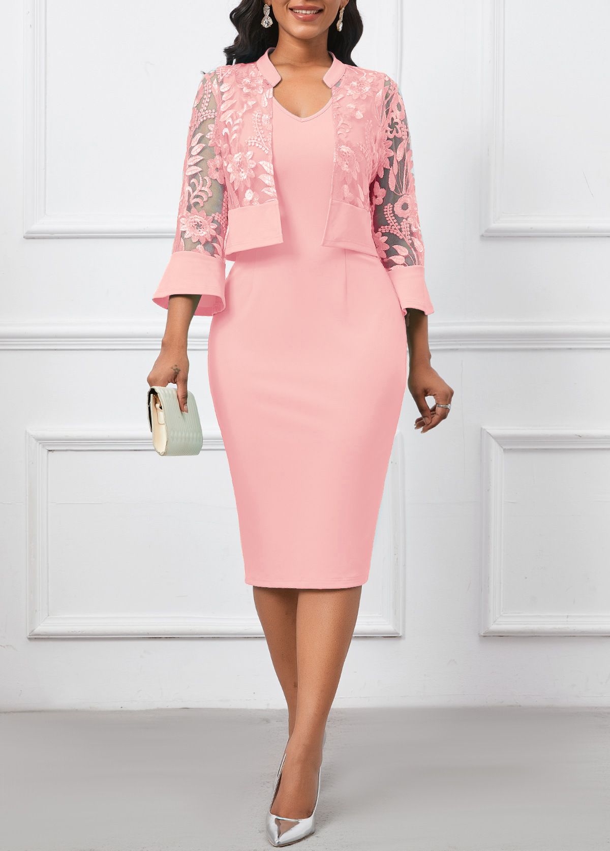 Women's Clothing Large Size Dress With Lace Splicing 2 Piece Elegant Slim Fit Heavy Duty Embroidered Cocktail Dress_ecoleips.com