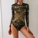Women's UPF35+ Long Sleeved One Piece Swimsuit Quick Drying Cross Cover up Bikini Smart European Style for Summer Vacation_ecoleips.com