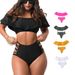 Women's Clothing Plus Size Split Swimsuit Ruffled Shoulder Sexy Tight Solid Color Swimsuit_ecoleips.com