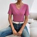 2026 European And American Cross-border Spring/summer New Plus-size Short-sleeve V-neck Casual Top Foreign Trade Ribbed_ecoleips.com