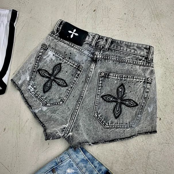 Women's Clothing Flower Hand Painted Ripped Denim Shorts Embroidered Ink High Waist Slim Hot Girl Hot Pants Casual Trend_ecoleips.com