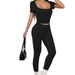 Women's Clothing 2025 Spring And Summer European And American Sports Yoga Solid Color Two Piece Suit_ecoleips.com