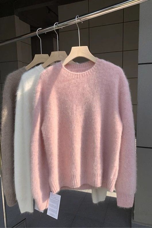 Women's Oversized Fluffy Mohair Sweater Winter Warm Thick Knit Pullover Soft Cozy Round Neck Loose Fit Korean Style Casual Tops_ecoleips.com
