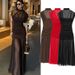 Women's Clothing Elegant Pleated Patchwork Midi Dress Spring Long Sleeveless Stand Collar_ecoleips.com