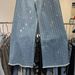 Women's Clothing Same Style Full Of Diamonds Galaxy Denim Wide Leg Straight Leg Slimming And Fashionable Raw Edge Trousers_ecoleips.com