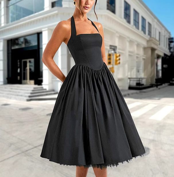 2025 European And American Style Sexy Women's Clothing, New Sleeveless Off-Shoulder Tie-Strap Slim Pleated Dress For_ecoleips.com