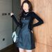 Leather Skirt Two-Piece Set 2025 Spring New High-Waisted Strap Slimming Dress Long-Sleeve Base Shirt_ecoleips.com