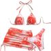 Women's Floral Print 3-Piece Halter Bikini Set With Sheer Cover-Up, Adjustable Ties & Removable Padding_ecoleips.com