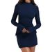 Autumn Fashion: Women's Flirty Skirt With Slimming Design, Elegant Long-Sleeved Solid Color Sweater Dress_ecoleips.com