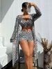 Women's Clothing Split Swimsuit Cover Up Three Piece Set Gathered Beach High Waist Flat Swimming Trunks_ecoleips.com