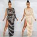Voya Women's Fashion Sexy Nightclub Rhinestone Single Sleeve Irregular Slit Long Dress_ecoleips.com