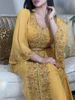 Women's Clothing Middle East Embroidered Sewn Diamond Kaftan Robe Evening Dress_ecoleips.com