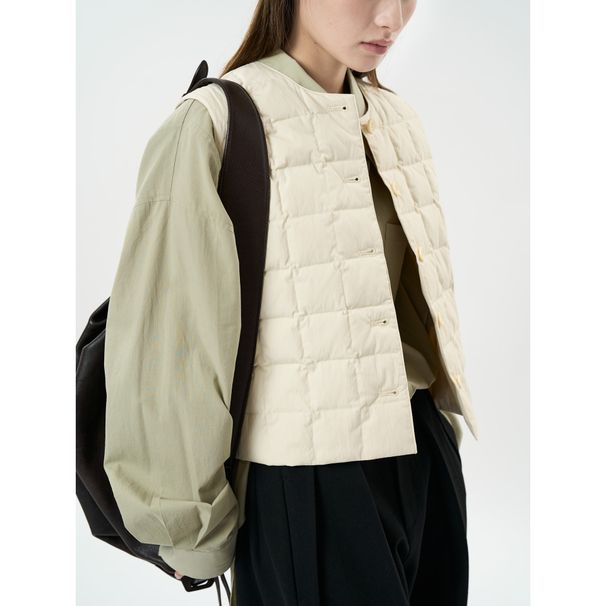 Aria Basics Louvre Spring New Parisian Artistic Designer Style Lem Waffle Down Vest Casual Short Top For Women_ecoleips.com