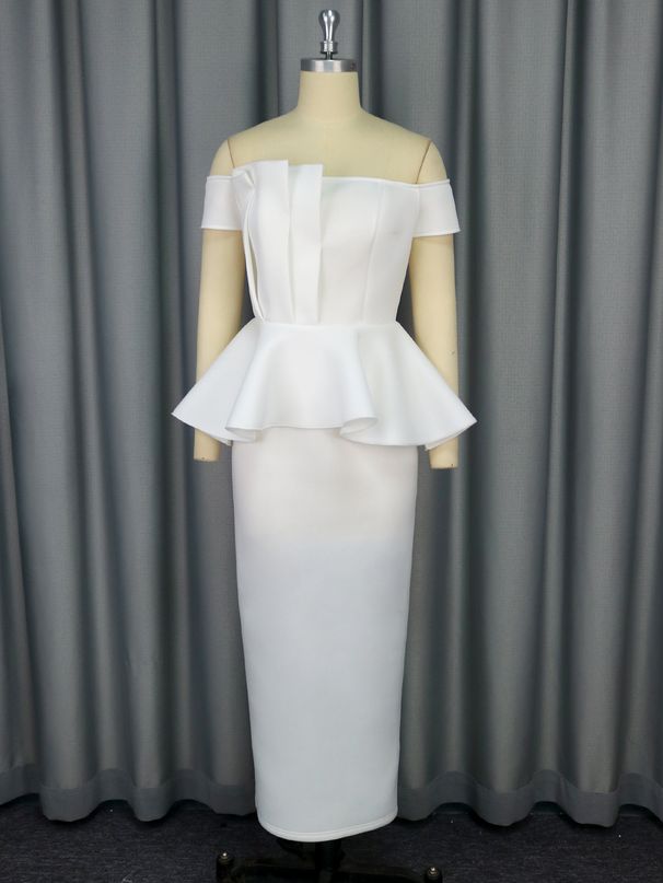 Elegant Strapless Ruffle Hem Dress - White Bridesmaid Wedding Party Cocktail Formal Gown_ecoleips.com