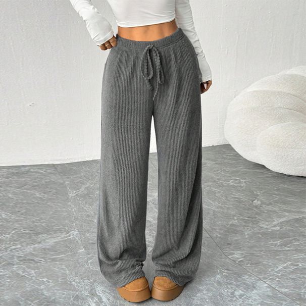 Women's High-Waisted Drawstring Lounge Pants Elastic Waistband Wide Leg Comfortable Casual Trousers_ecoleips.com