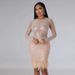 Women's Clothing Sexy See-through Rhinestone Long-sleeved Dress_ecoleips.com