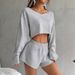 2026 New European And American Women's Clothing Loose V-neck Long-sleeved High-waisted Shorts Casual Two-piece Set_ecoleips.com