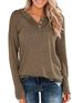 Women's Solid Color Knitted Long Sleeve Crew Neck Pullover Button Up Top T-Shirt_ecoleips.com