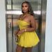 Women's Sweetheart Neckline Backless High Waist A-Line Mini Dress In Yellow_ecoleips.com