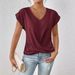 Women's Elegant V Neck T-Shirt Solid Color Short Sleeve Top For Spring/Summer Solid Color V Neck T Shirt_ecoleips.com