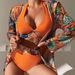 Women's Clothing Women's Bohemian Style High-Waisted Three-Piece Swimsuit Set V-Neck Printed Bikini Two-Piece Clothing_ecoleips.com