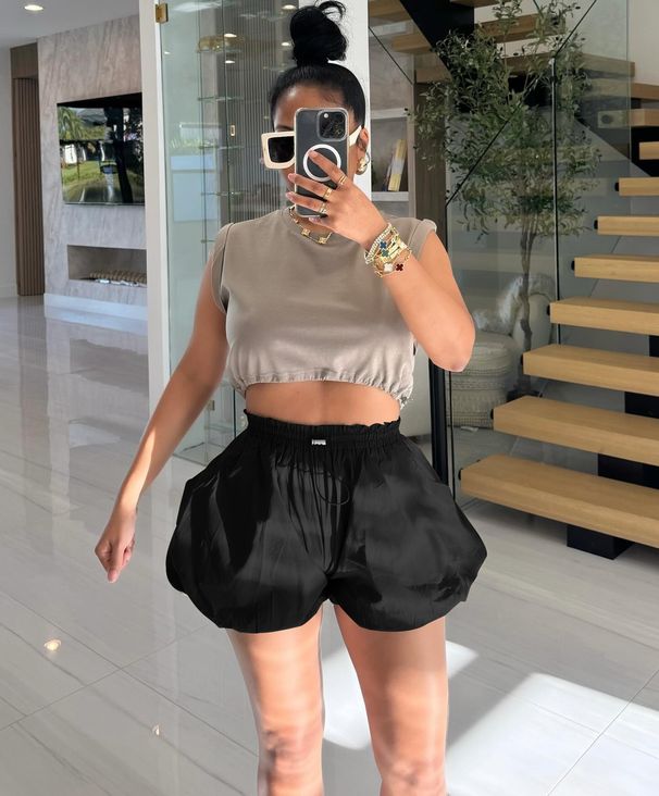 Y2k Bubble Shorts For Women - High Waist Puffy Mini Shorts With Elastic Waistband (White/Black/Olive Green)_ecoleips.com