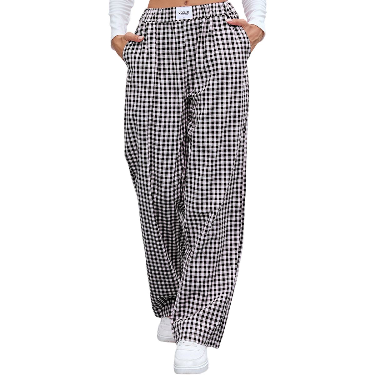 Women's Clothing New Pure Cotton Plaid Casual Boxer Pants Loose Pocket Trousers Women_ecoleips.com