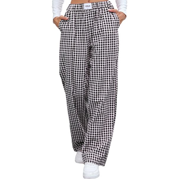 Women's Clothing New Pure Cotton Plaid Casual Boxer Pants Loose Pocket Trousers Women_ecoleips.com