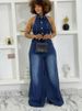 K New Collar Hanging Neck Single Breasted Backless Denim Jumpsuit For Women_ecoleips.com