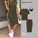 Women's Summer Stylish Off-Shoulder T-Shirt And Bodycon Skirt 2-Piece Set Casual Slim Fit Polyester Pant Suit For Spring/Autumn_ecoleips.com