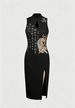 Women's Slim Fit Cheongsam Dress Chinese Style Dragon Pattern Black Sleeveless Short New Summer Design_ecoleips.com