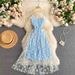 YuooMuoo Korean Fashion Daisy Flower Print Mesh Party Dress Summer Two Layers Spaghetti Strap Vacation Midi Dress Beach Vestidos_ecoleips.com