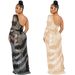 Voya Women's Fashion Sexy Nightclub Rhinestone Single Sleeve Irregular Slit Long Dress_ecoleips.com