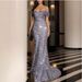 Elegant Sequined Solid Color One Shoulder Mid Waist Long Dress Formal Evening Party Gown For Commuting And Banquet_ecoleips.com