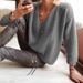 "Women's Oversized V-Neck Drop Shoulder Sweater - Soft Acrylic Blend (XS-XXL, Grey/Black/Pink/Red/Olive/Blue)"_ecoleips.com
