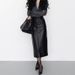 High Waist Genuine Leather Midi Skirt For Women A-Line Front Slit Elastic Back Elegant French Elegance Sheepskin_ecoleips.com