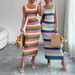 women's Rainbow Striped Sundress Sleeveless Stretchy Knit Bodycon Maxi Dress Casual Summer Beach Vacation Party Long Dress_ecoleips.com