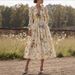 Retro Casual Women's V Neck Long Sleeve Dress Printed Thin Lanon Fabric For Summer Fashionable England Style_ecoleips.com