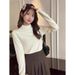 Deer Velvet Autumn And Winter Lace Patchwork Half-High Collar Long-Sleeve Inner Top, Designer Niche Base Shirt_ecoleips.com