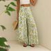 Breathable Printed Wide-Leg Pants For Women – Lightweight Polyester With Stretch (Floral/Tropical Patterns)_ecoleips.com