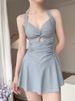 Women Hanging Neck Sweet Cute Swimwear Sexy One-piec Beach Wear Swim Suit Beach Dress Swimsuit High Waist Bathing Suit For Girls_ecoleips.com