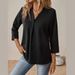Women's Clothing Shirt Three Quarter Sleeve Loose Fit Effortless V-Neck Blouse | Stretch Seven-Sleeve Top – Slimming & Versatile Layering Essential_ecoleips.com