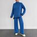 Women's Ribbed Knit Set Long Sleeve Stand Collar Solid Color Autumn Winter Fashion 2-Piece Outfit Polyester_ecoleips.com