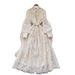 Women's Elegant Long Skirt Dress French Retro Court Style Beaded Single-Breasted Belted Embroidered Mesh Gown_ecoleips.com